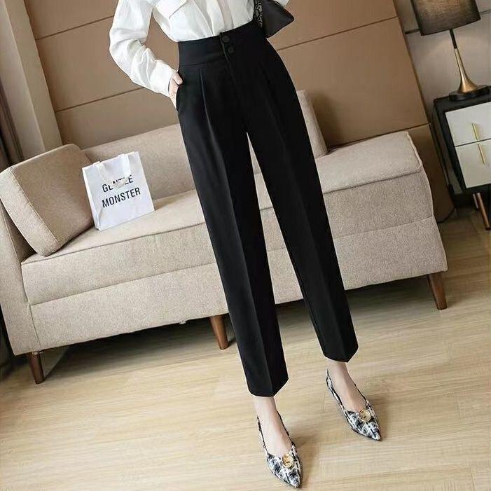 Women's High-Waisted Loose-Fit Cropped Cigarette Pants for Spring/Autumn