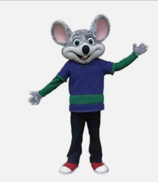 New Adult Character Cartoon Chuck E. Cheese Grey Mouse Halloween Christmas Dress Full Body Props Outfit Mascot Costume