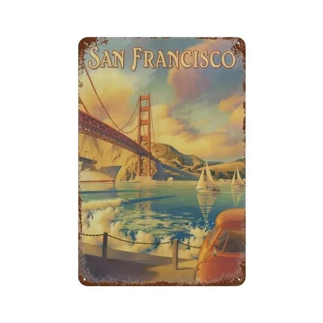 Vintage City View Metal Tin Signs  Landscape Plaque Wall Decoration Posters for Man Cave Home Cafe Garden Club Bar  Iron Pain