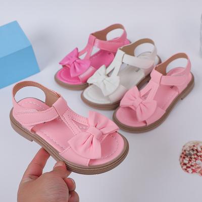 Kindermode Mädchen Sandalen 2023 Neue Schleife Vielseitige offene Zehen Atmungsaktive einfache Plattform Freizeitschuhe Haken & Schleife Prinzessin Schuhe