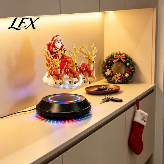 Desktop Santa Claus Decor Floating Sleigh, Magnetic Levitation Santa's Flying Sleigh Ornament, Christmas Display for Home, Office, Shelf & Holiday