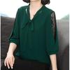 Hollow Out Splicing Short Sleeved Plus Size Women's Spring and Summer Loose Shirt Lace Top