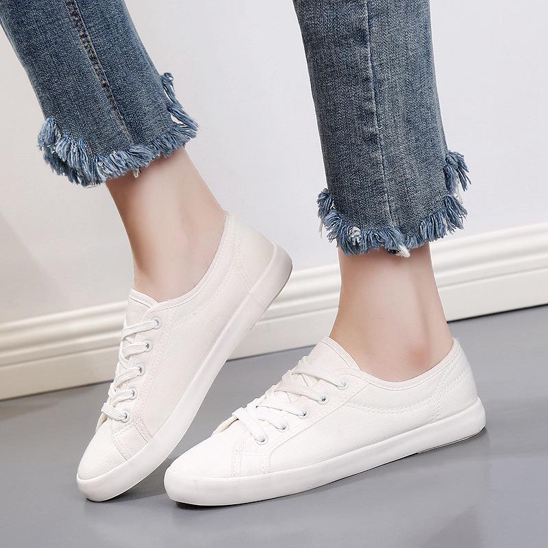 Yuanbu C030 Low-Top Breathable White Canvas Sneakers - Unisex Casual Lace-Up Shoes