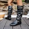 Fall/Winter 2025 New Large Size Round Toe Stacked Boots Women's Belt Buckle Stylish and Comfortable Slip-On Martin Boots