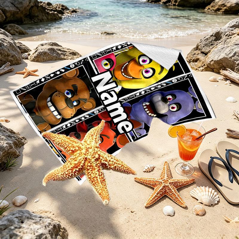 Personalisierter Strandtuch mit individuellem Namen für Five Nights at Freddy's, für Reise Camping Strandparty Heimdekoration, Geburtstagsgeschenk für Familie & Freunde