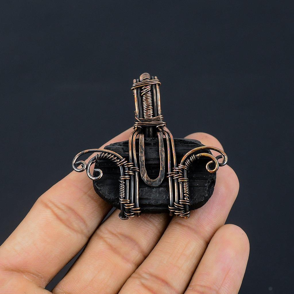 Black Tourmaline Pendant Gemstone Jewelry,  999 Copper Wire Wrapped Pendant, Handmade Amazing Pendant Jewelry