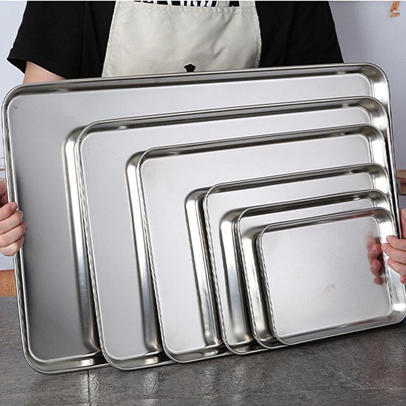 Rectangle 316 Stainless Steel Tray Buffet Presentation Trays Metal Food Serving Plate Kitchen Organizer Trays Kitchen Organizer