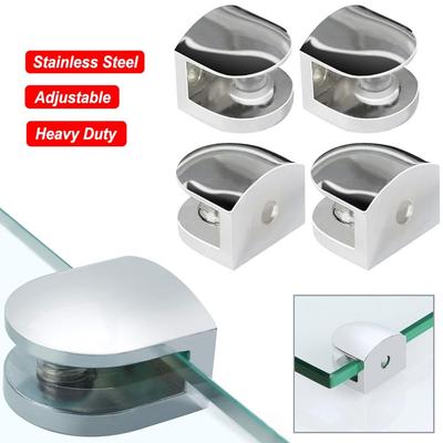 Hardware Stainless Steel Glass Shelf Brackets Adjustable Silver Railing Holder Heavy Duty Wall Mount Clip