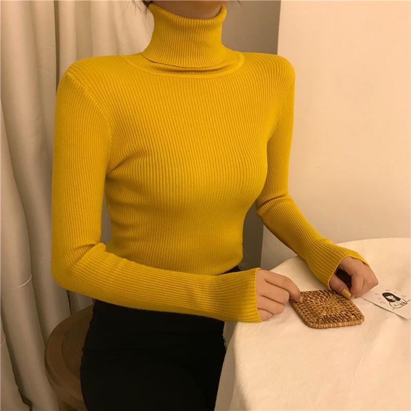 High Neck Solid Color Knit Sweater - Women's Long Sleeve Korean Style Pullover for Autumn/Winter