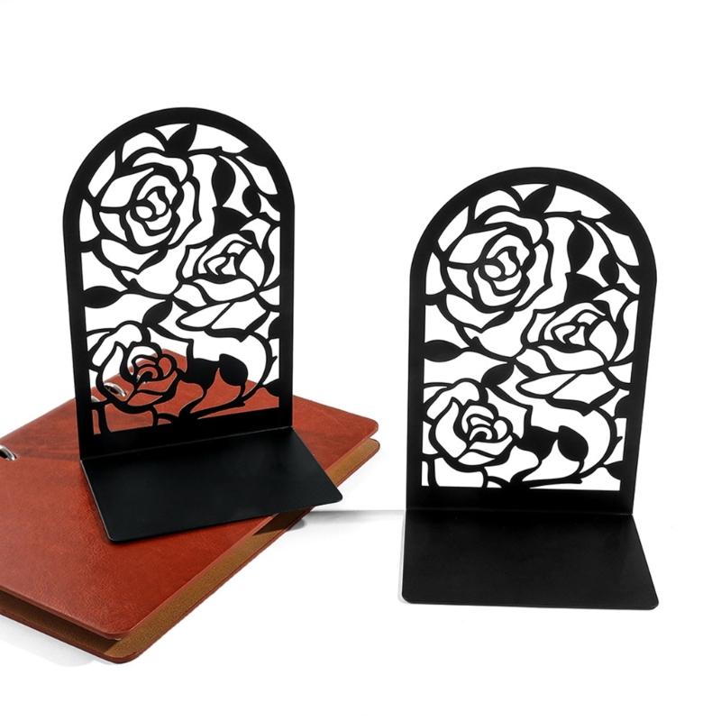 Sturdy Metal Bookends With Not Slip Base Floral Design For Home Office And Study Room