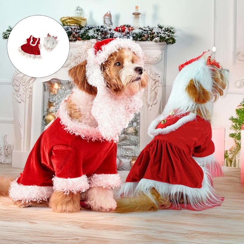 Christmas Themed Dog Clothing Velvets Plush Outfit Winter Wear With Snap Closures For Small Media Breeds