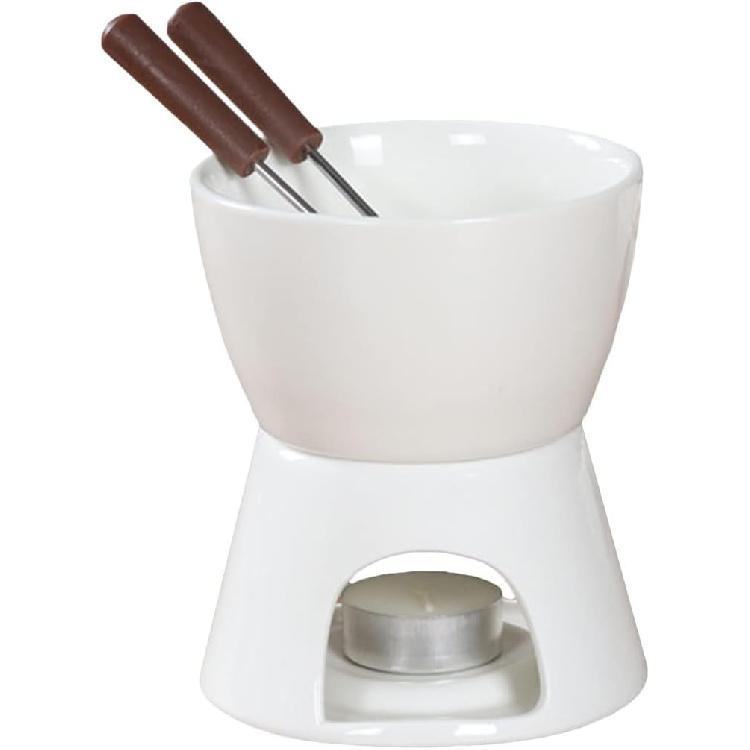 Sizikato Pure White Porcelain Chocolate Fondue Set, 10 Oz