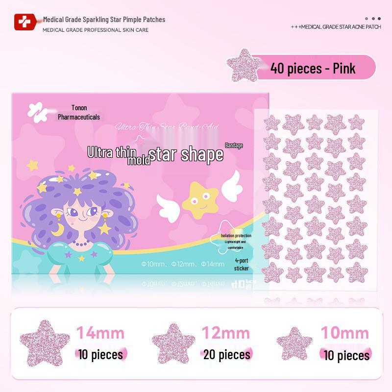 Tuoneng Glitter Star Pimple Patch: Cute, Trendy, Ultra-Thin, Conceals Scars, Absorbs Pus, Medical Grade.