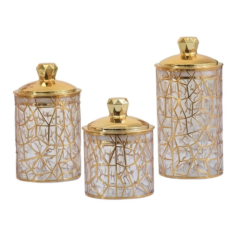 3 Pieces Gold Foil Candy Storage Container Clear PET Jars With Airtight Lids For Kitchen Pantries Organization