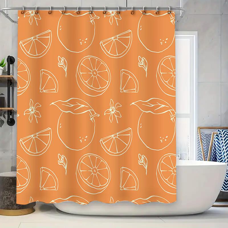

Modern Orange Shower Curtain With Leaves Design For Bathroom Decor Set Includes 12 Hooks In White Peachy Yellow Tone Home Decora W60H190(CM)-1 Pcs