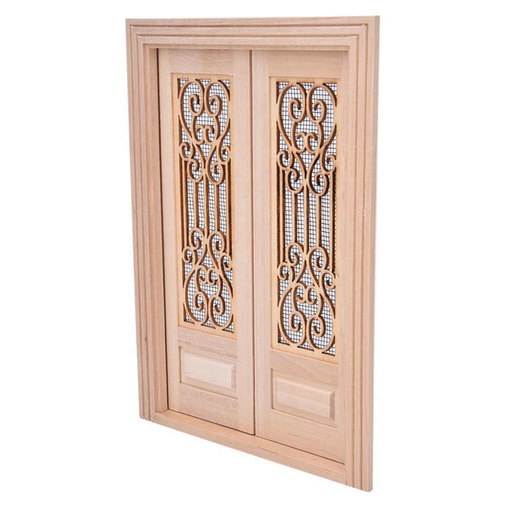 1:12 Scale Dollhouse Furniture DIY Mini Unpainted Wood Double Door Accessory DecorationDouble door