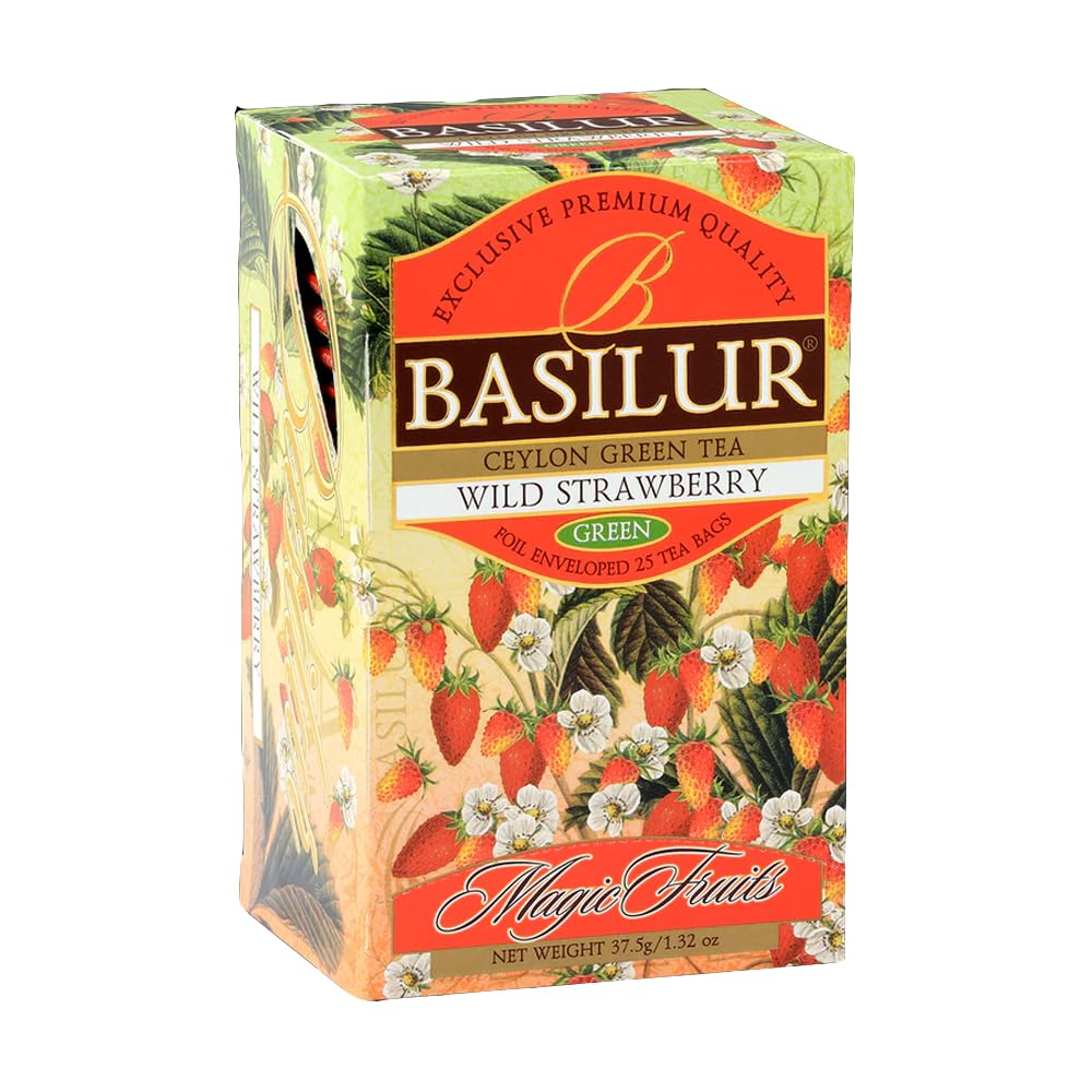 Basil Tea [Green Tea Bags] Wild Strawberry (25 Tea Bags) Iced Tea, Ceylon Tea, Sri Lanka, Fruit Flavor [70784]