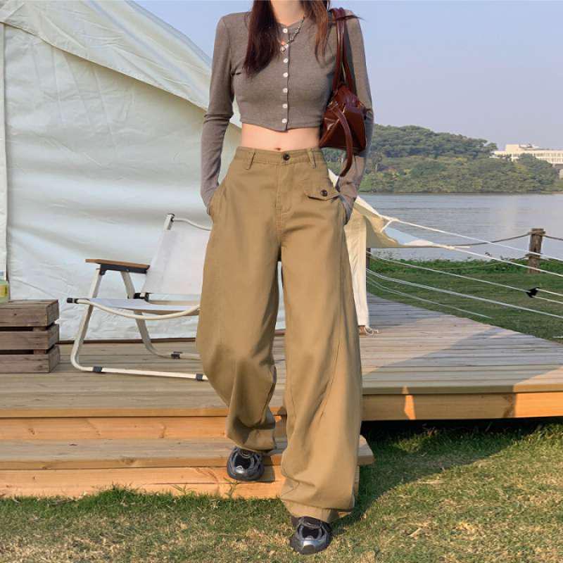 American Retro Curved Leg Tapered Workwear Pants: Unisex, Loose, Versatile, Casual with Good Drape XS