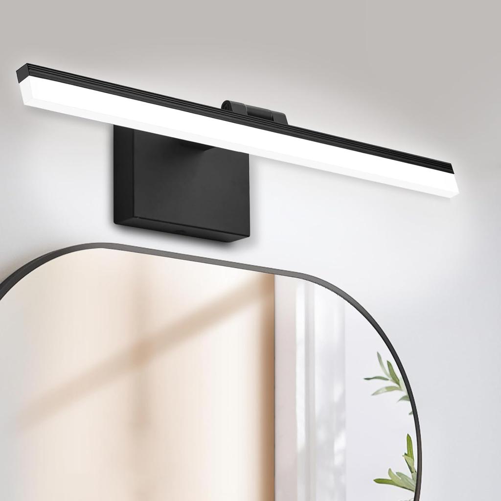 15.7 Inch Modern LED Bathroom Vanity Light Bar, 12W IP44 Black Mirror Lighting Fixture Over Mirror, 330° Rotatable 6000K Morden Picture Lights for