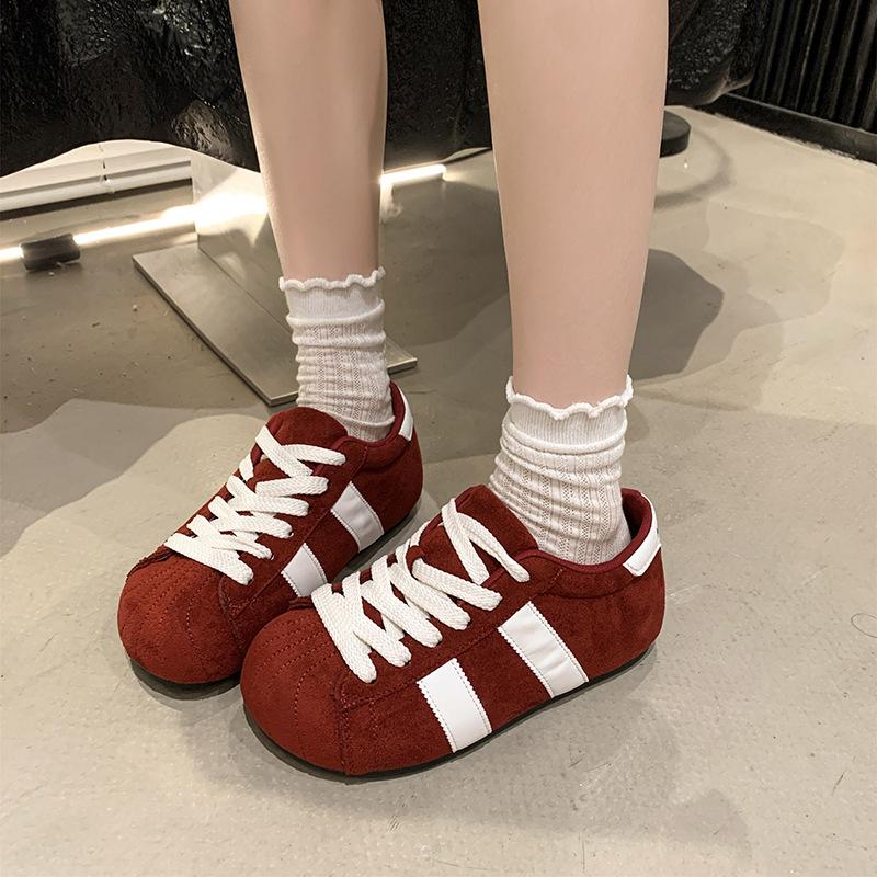 European matte soft leather big head lace-up bread shoes casual board shoes thin German training shoes flat shoes sports shoes women's shoes