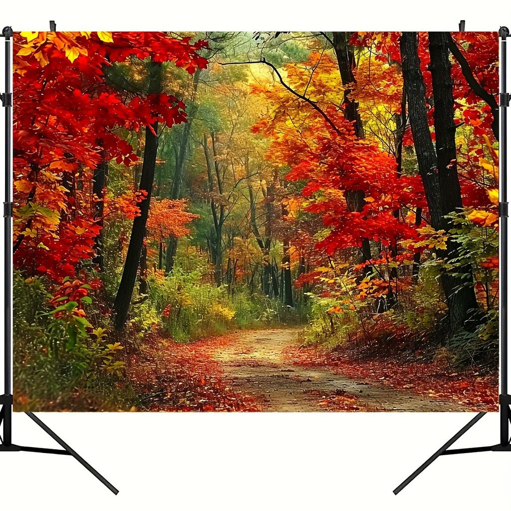 1pc Vibrant Autumn Forest Photography Backdrop - Majestic Mountain Road with Golden Leaves - Ideal for Studio & Banner Decor
