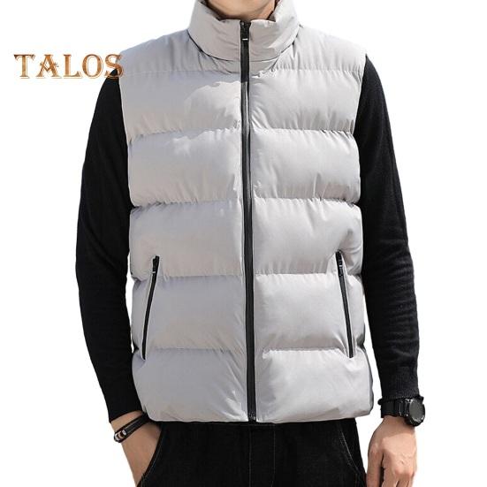 Чоловічий бавовняний жилет, осінь-зима, трикотажний комір без рукавів і застібка-блискавка, з кишенями, однотонне потовщене стьобане жилетне пальто