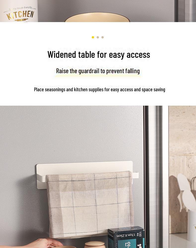 Magnetic Refrigerator Rack & Holder for Paper Towels, Seasoning Bottles, Cling Film, and Rags.