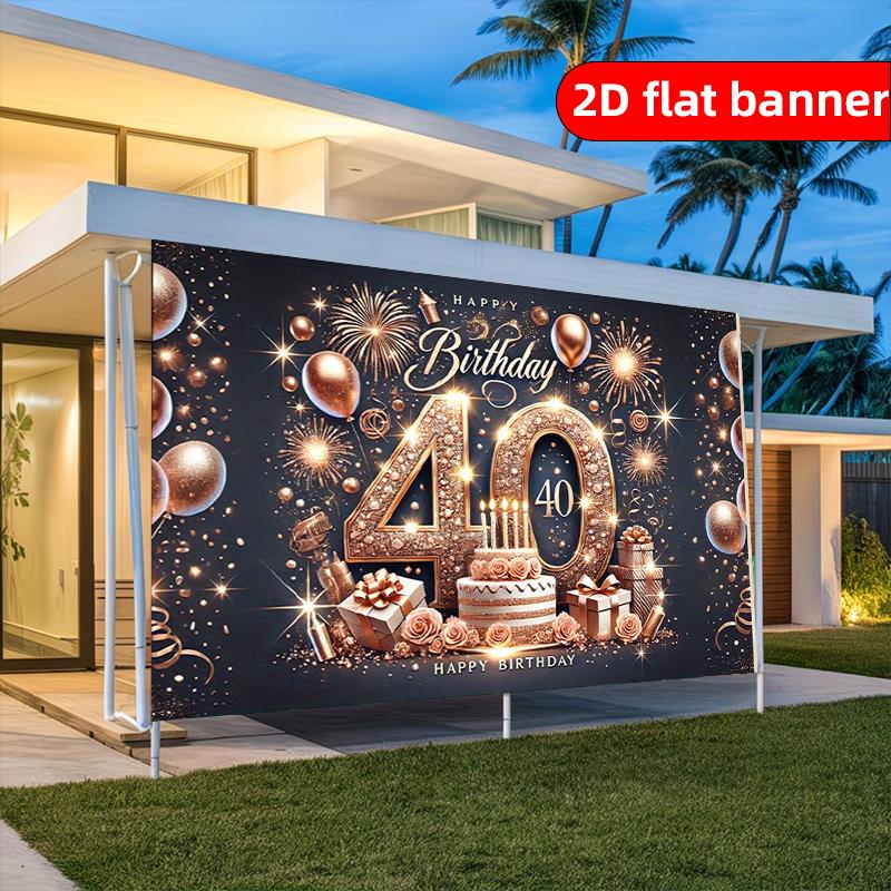 2D background cloth 1pc rose gold 40 year old gift theme birthday party background cloth polyester background decoration banner