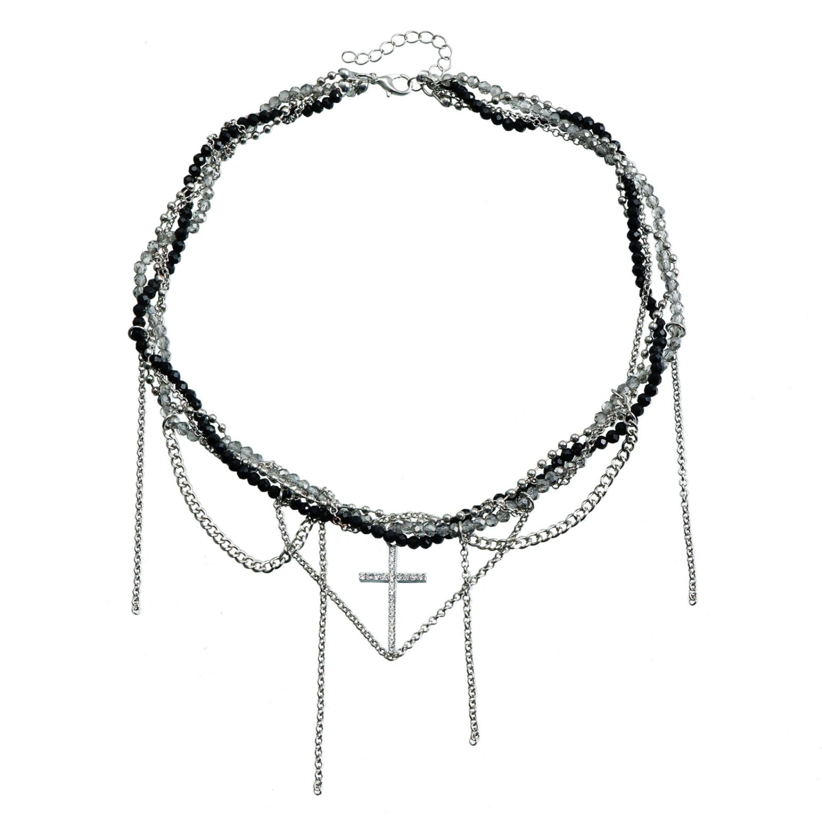 Snake-shaped Glass Crystal Collarbone Chain With Diamond-encrusted Cross , A Light Luxury And Fashionable Tassel Necklace One Size