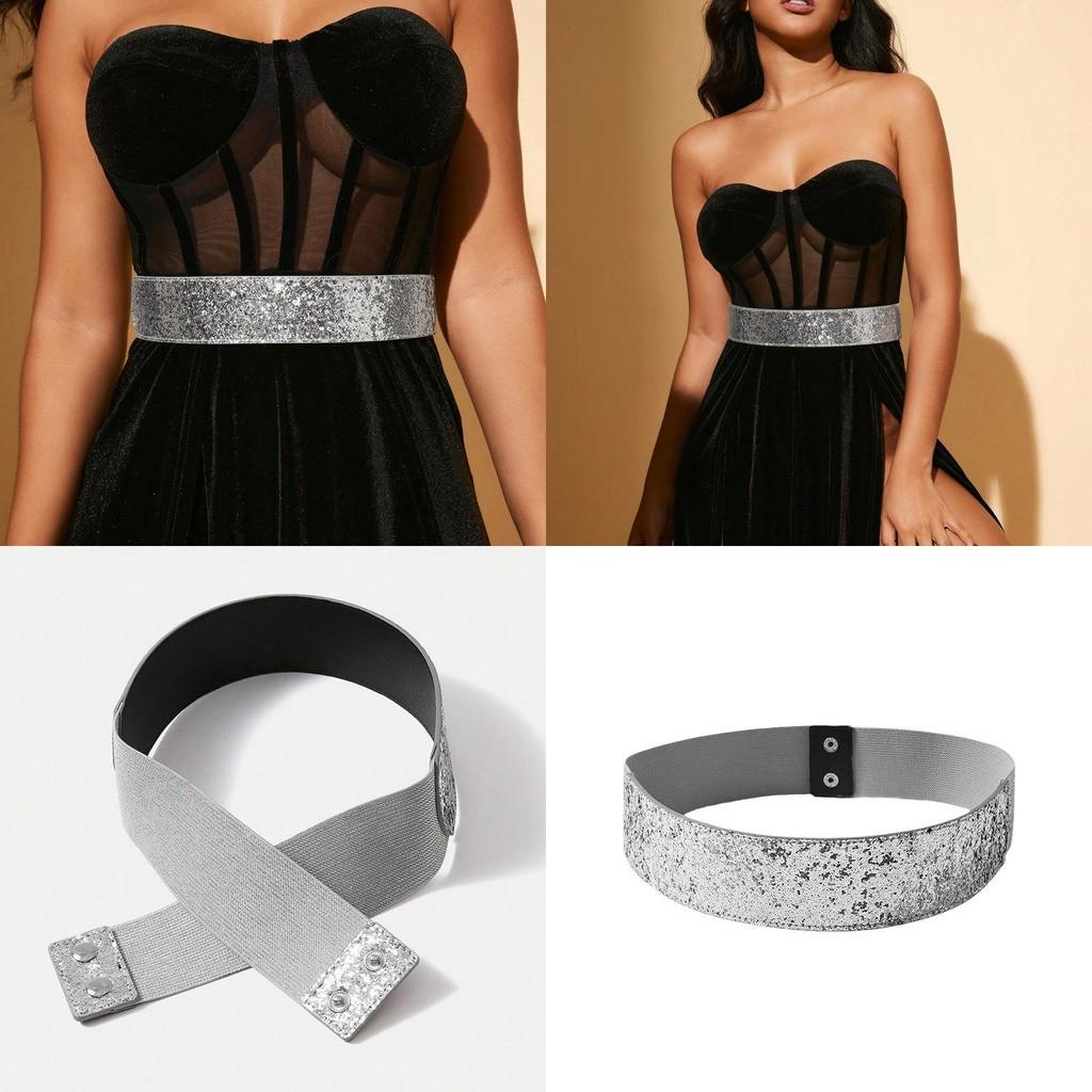 Ladies Dress Up Wide Belt With Shiny Sequins And Adjustable Fit For Office And Events