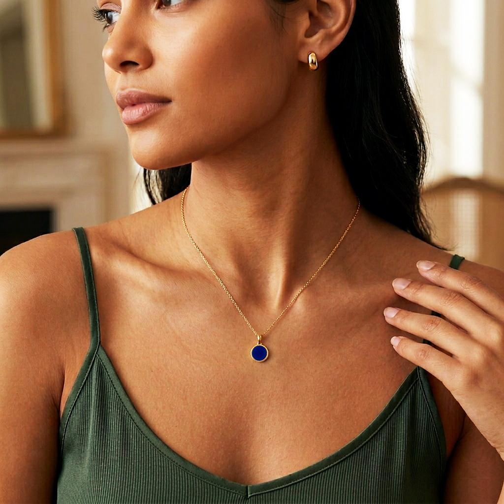 Silver Gold Plated Necklace with Blue Lapis - Nsc56474Y