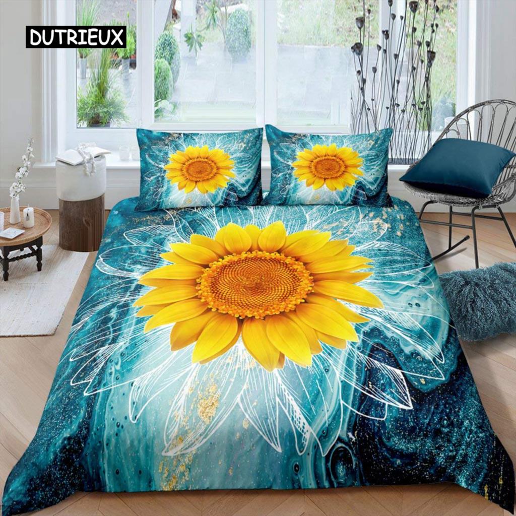 

Пододеяльник с изображением подсолнуха, комплект постельного белья Queen, комплект постельного белья с изображением коровы, черно-белый абстрактный комплект постельного белья с изображением листьев растений, полиэстеровый пододеяльник EU single(135x200cm)