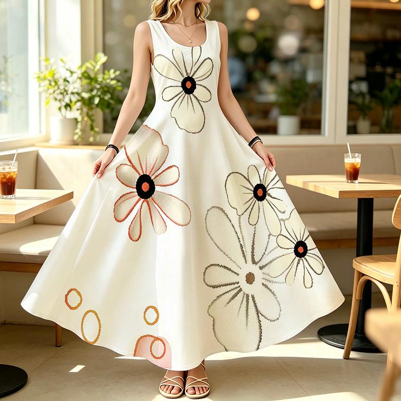 Women’s Sleeveless Maxi Dress Loose Flowy Lightweight Breathable Beachwear,Summer Casual Outfit for Daily Walks,Beach Trips,Commute