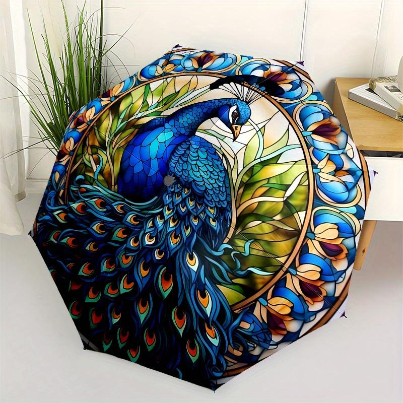

1pc Stained Glass Peacock Design Umbrella with Plastic Handle,Suitable for All Seasons Home Travel Outdoor UmbrellaB1595