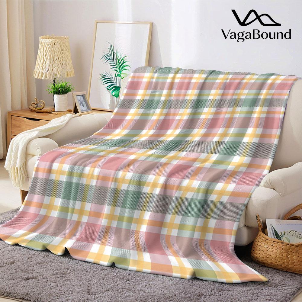 Pink Yellow Pastel Plaid Flannel Blanket Warm Soft Halloween Christmas Decorative Couch Warm Cozy All-Season Gift