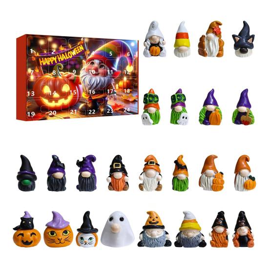 2025 Halloween Advent Calendar for Kids Adults 24 Days Countdown Calendar with Gnome Dolls Collectible Resin Miniature Figures for Holiday Gifts