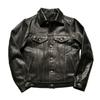 Vegetable tanned oil wax cowhide leather jacket men's retro lapel locomotive replica denim leather jacket
