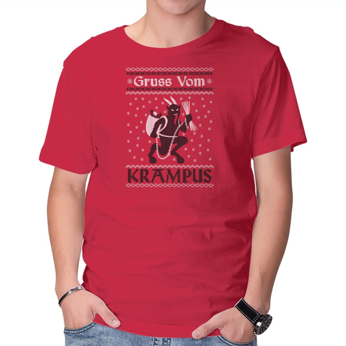 Unisex Crew Neck T-Shirt Greetings From Krampus Graphic Short Sleeve Casual Tee M