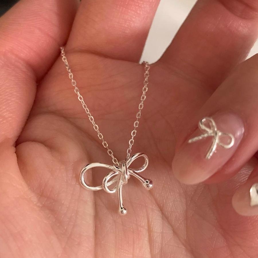 Korean simple line bow necklace female design collarbone chain daily neck chain