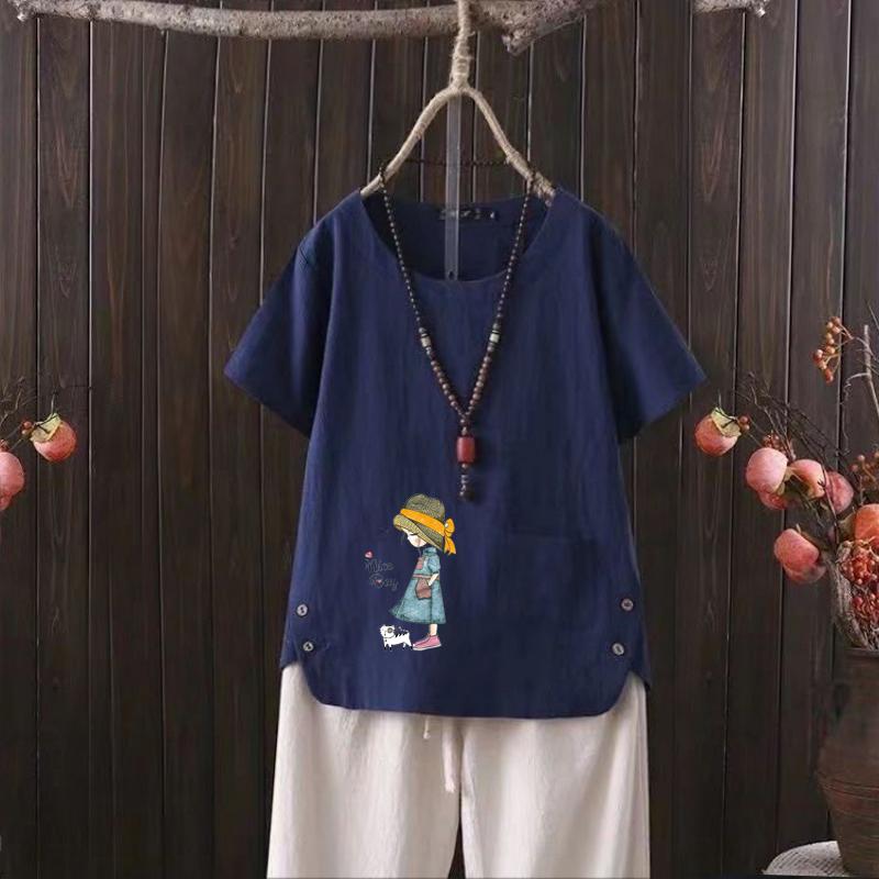 

Женская мода с принтом в виде мультяшной мыши, летняя повседневная свободная футболка с коротким рукавом, летняя блузка, топы 4XL темно-синий