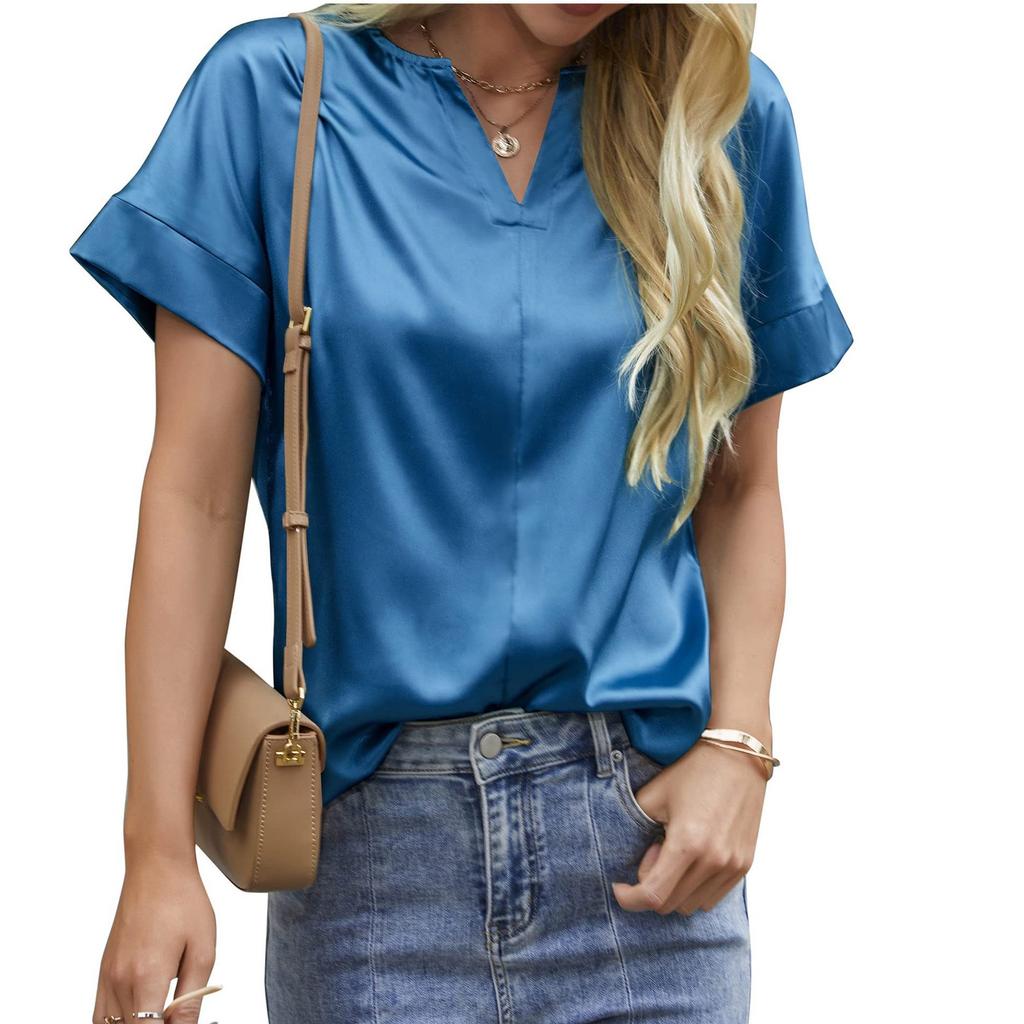 Dámské tričko Tričko s krátkým rukávem Denní víkendová móda Basic Top s výstřihem do V