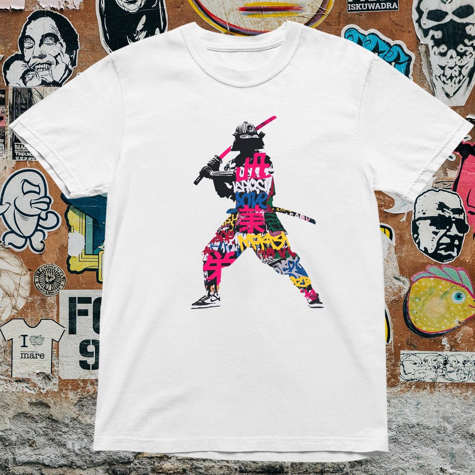 Graffiti Samurai T-Shirt – Urban Street Art Ninja Warrior Graphic Tee Japanese Style Unisex XL