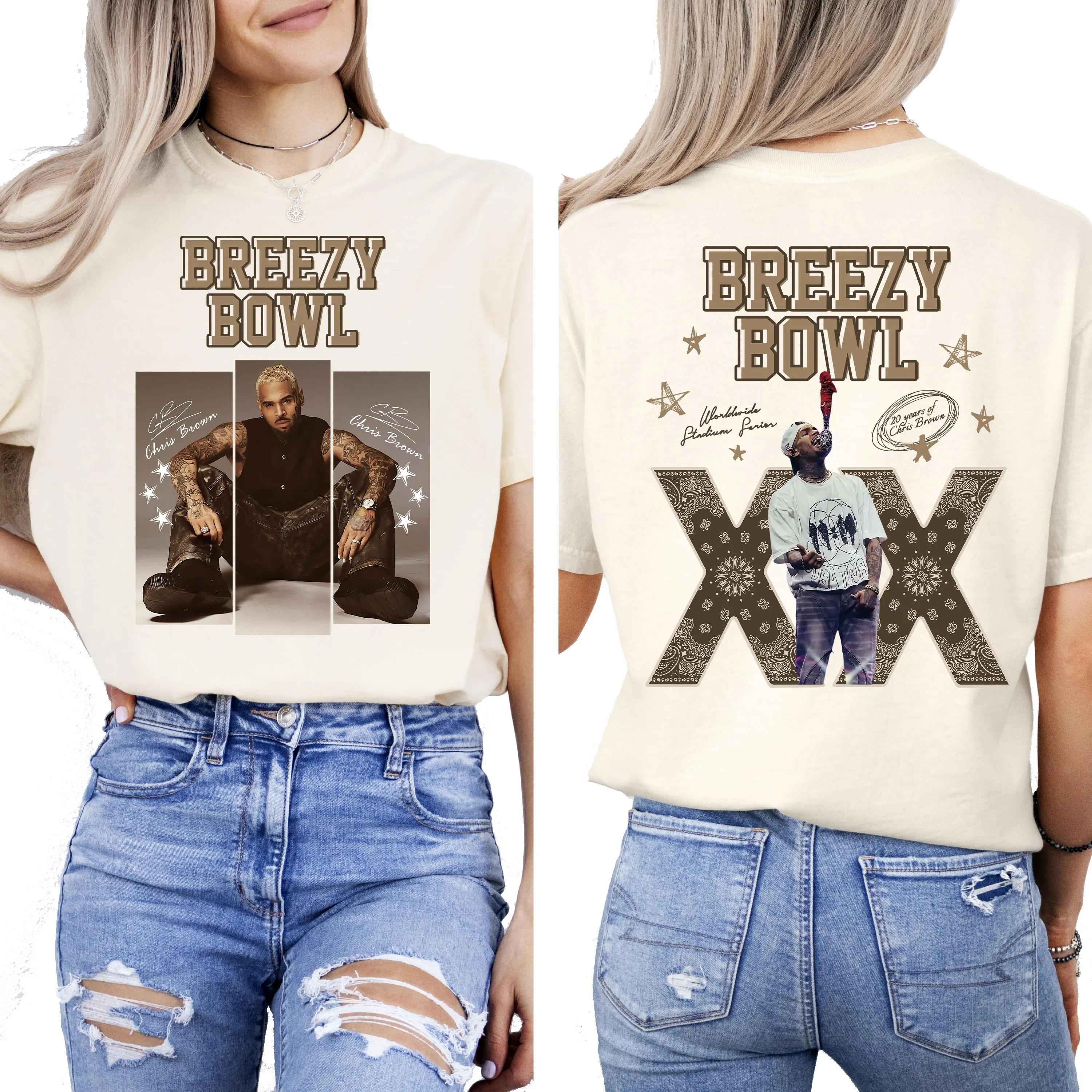 Chris Brown 2025 Breezy Bowl XX TShirt Chris Brown Album Shirt Chris Brown Fan Gift Chris Brown Merch Crew Neck Cotton Tee S