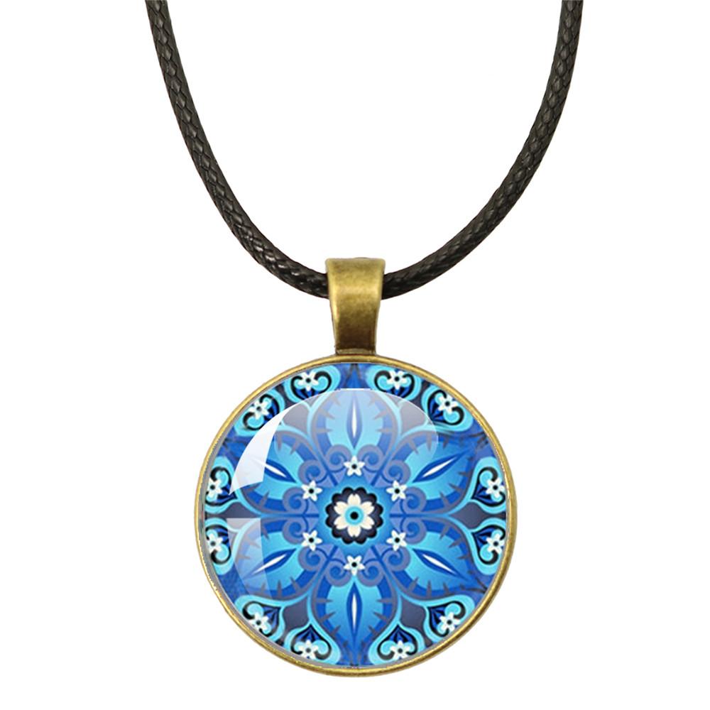 Klassische Lebensblume Seilkette Glasanhänger Halsketten Mandala Elegante und komplexe Muster Halsketten Damen Cabochon Schmuck