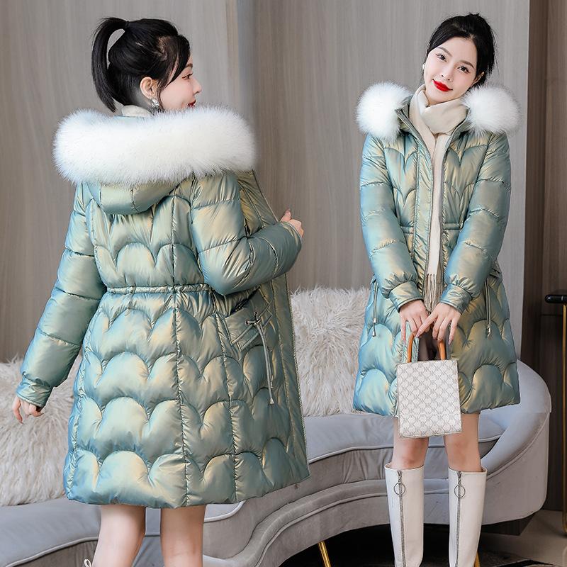 New Winter Thick Jacket Long Down Parka Women Bright Waterproof Overcoat Loose Warm Cotton Coat Hooded Parka