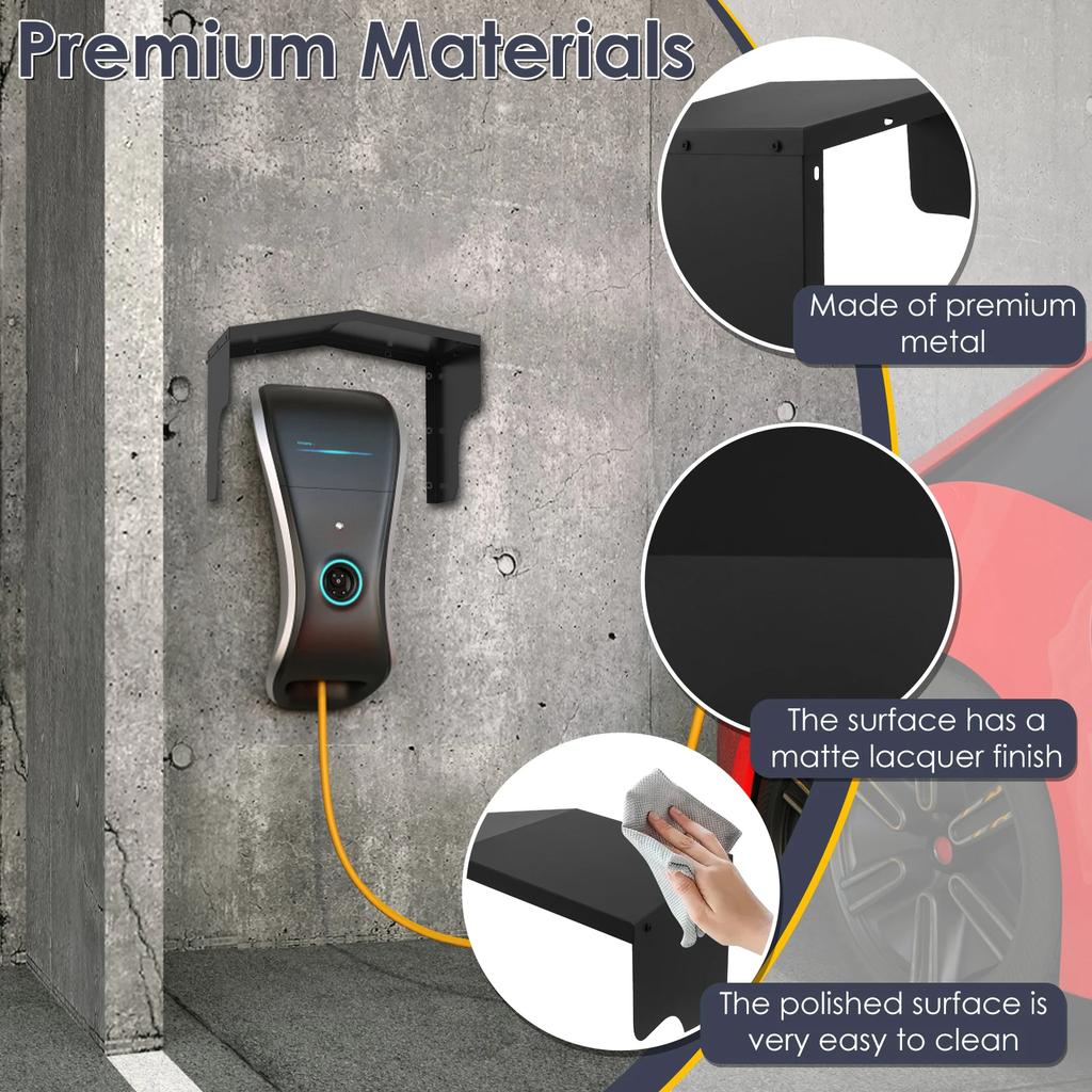 Housse de protection métallique pour chargeur de VE Toit de protection pour borne de recharge de véhicule électrique extérieur avec accessoires d'installation Noir