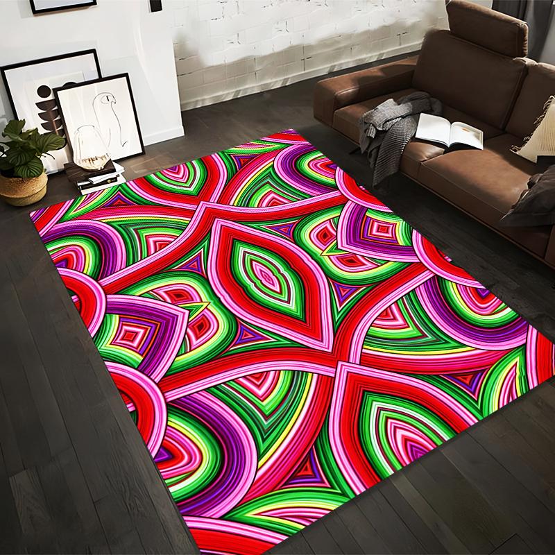 Colorful Geometric Pattern Red Green Purple Abstract Carpet Design Suitable for Use As an Anti-slip for Living Room Bedroom Sofas