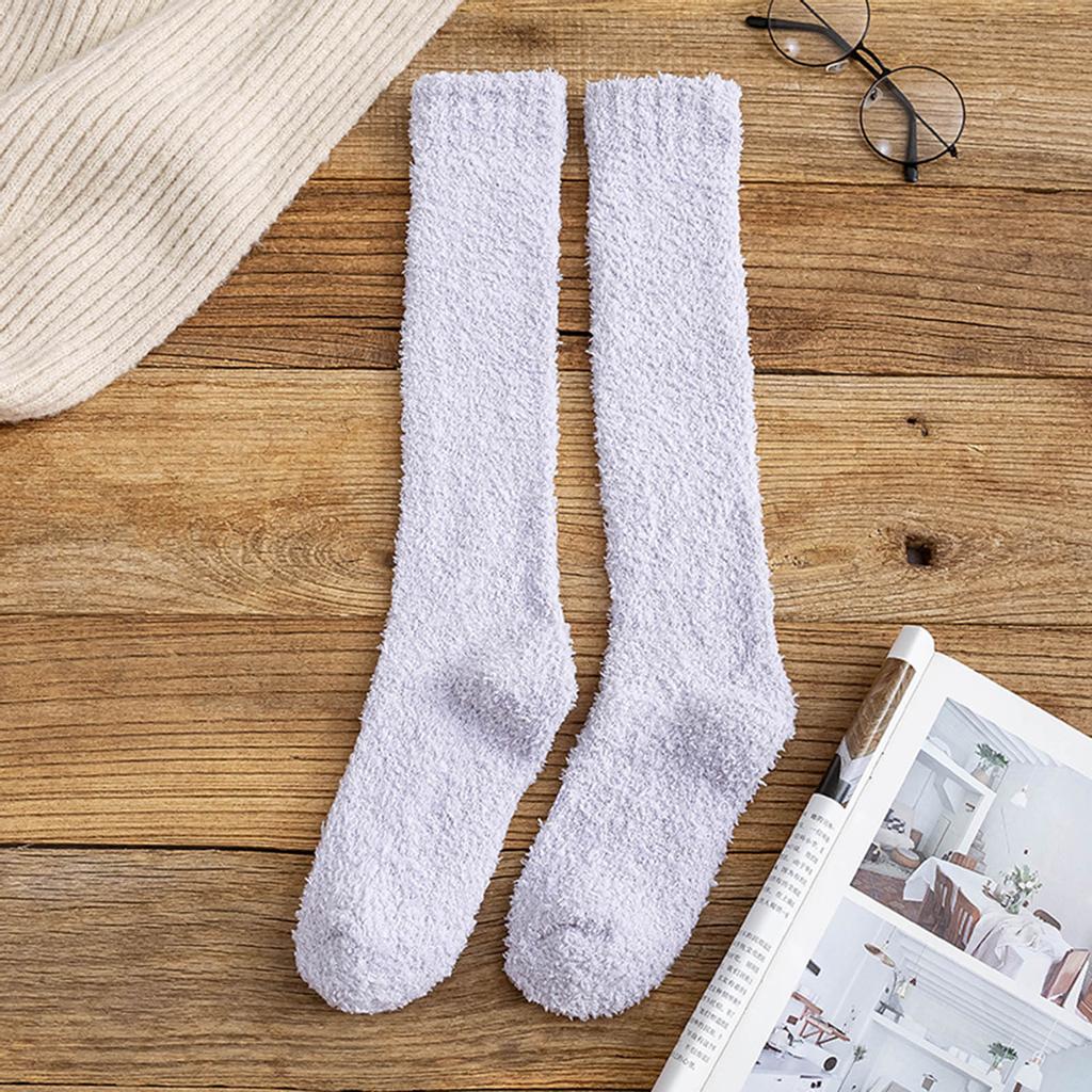 Soft Plush Knee High Socks for Women Cozy Indoor Floor Socks Fuzzy Winter Sleep Socks Comfortable Lounge Socks for Home Use