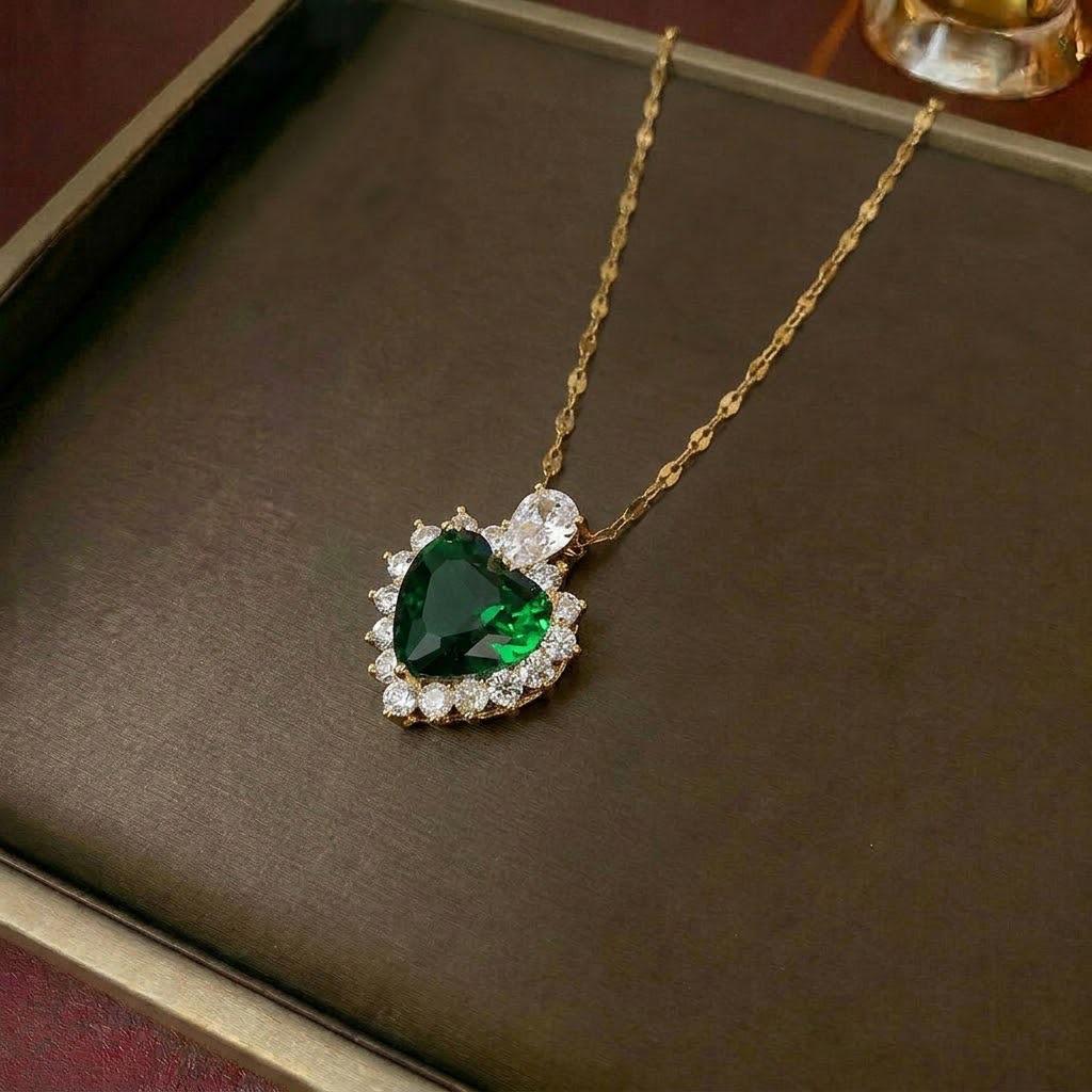 Colorful Zircon Heart Necklace - Japanese Korean Style, Cute Peach Heart, Fresh Temperament Clavicle Chain for Women