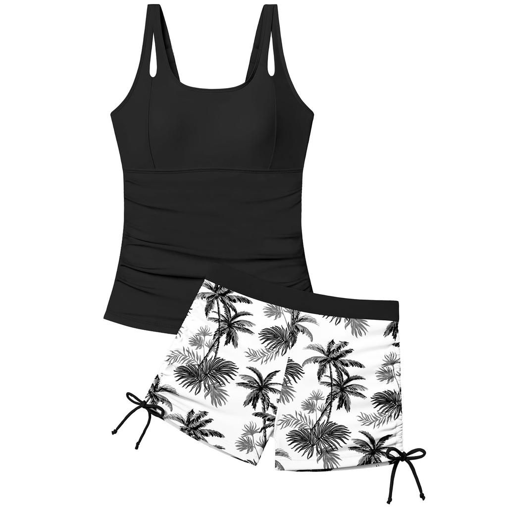 Children's Fashionable Casual Square-Neck Printed Swimsuit Set